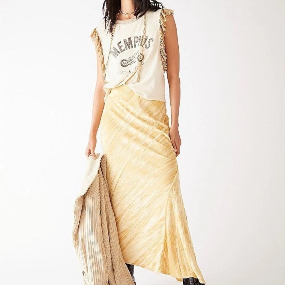 Free People Noa Velvet Maxi Skirt in Hay There Gold
